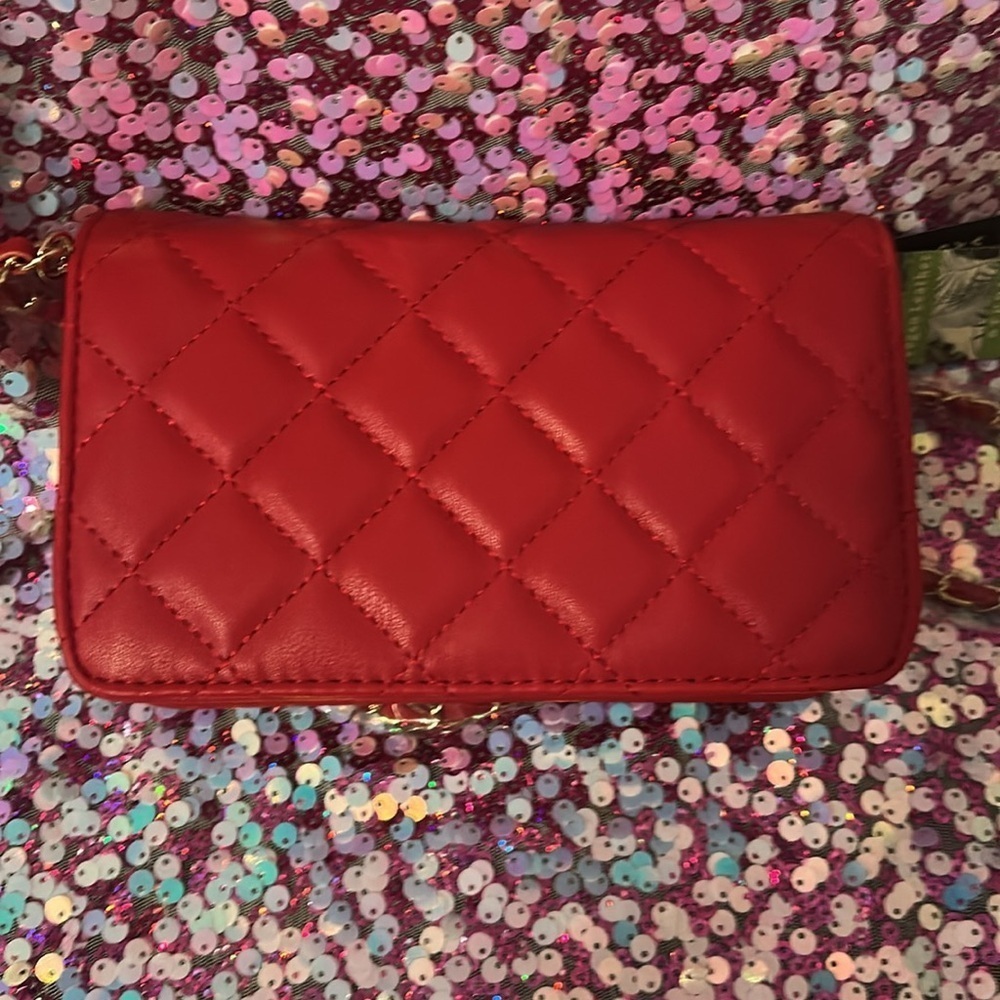 Red Quilted Badgley Mischka Crossbody bag with built in wallet slots - Picture 5 of 8